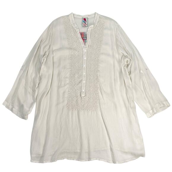 JOHNNY WAS Womens 1X Embroidered Sheer Sleeve Boho Tunic Shirt Top NWT - Picture 10 of 10